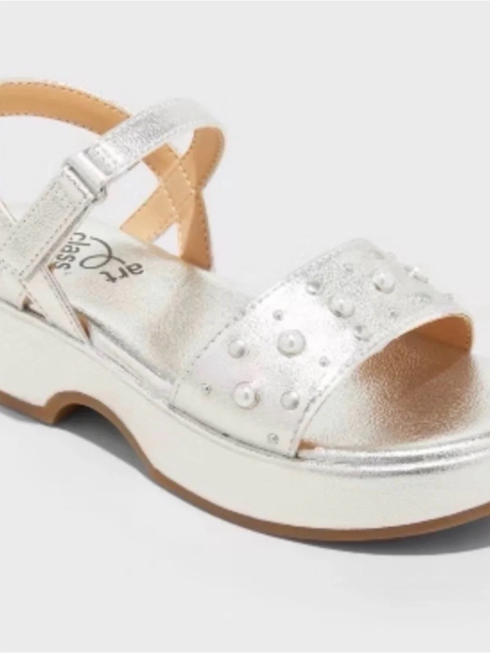 Art Class Metallic Studded Sandal and White Eddie Platform Slide- Size 2 Girls